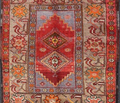 Antique Turkish Oushak Rug with Geometric Medallions & Floral Border