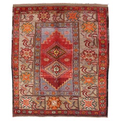 Antique Turkish Oushak Rug with Geometric Medallions & Floral Border