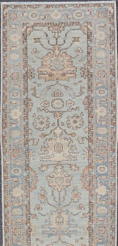 Hand-Knotted Tabriz Style in Light Blue Runner by Keivan Woven Arts, 3' x 17'8"