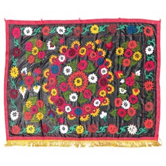 Antique Uzbekistan Suzani Textile with Botanical Medallion Design 4'9 x 6'7