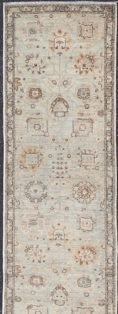 Long Modern Tabriz Style Runner in Ivory and Soft Sand by Keivan Woven Arts