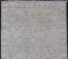 Modern Khotan Rug in Pale Blue and Warm Sand with Pomegranate Design 1'11 x 3'0