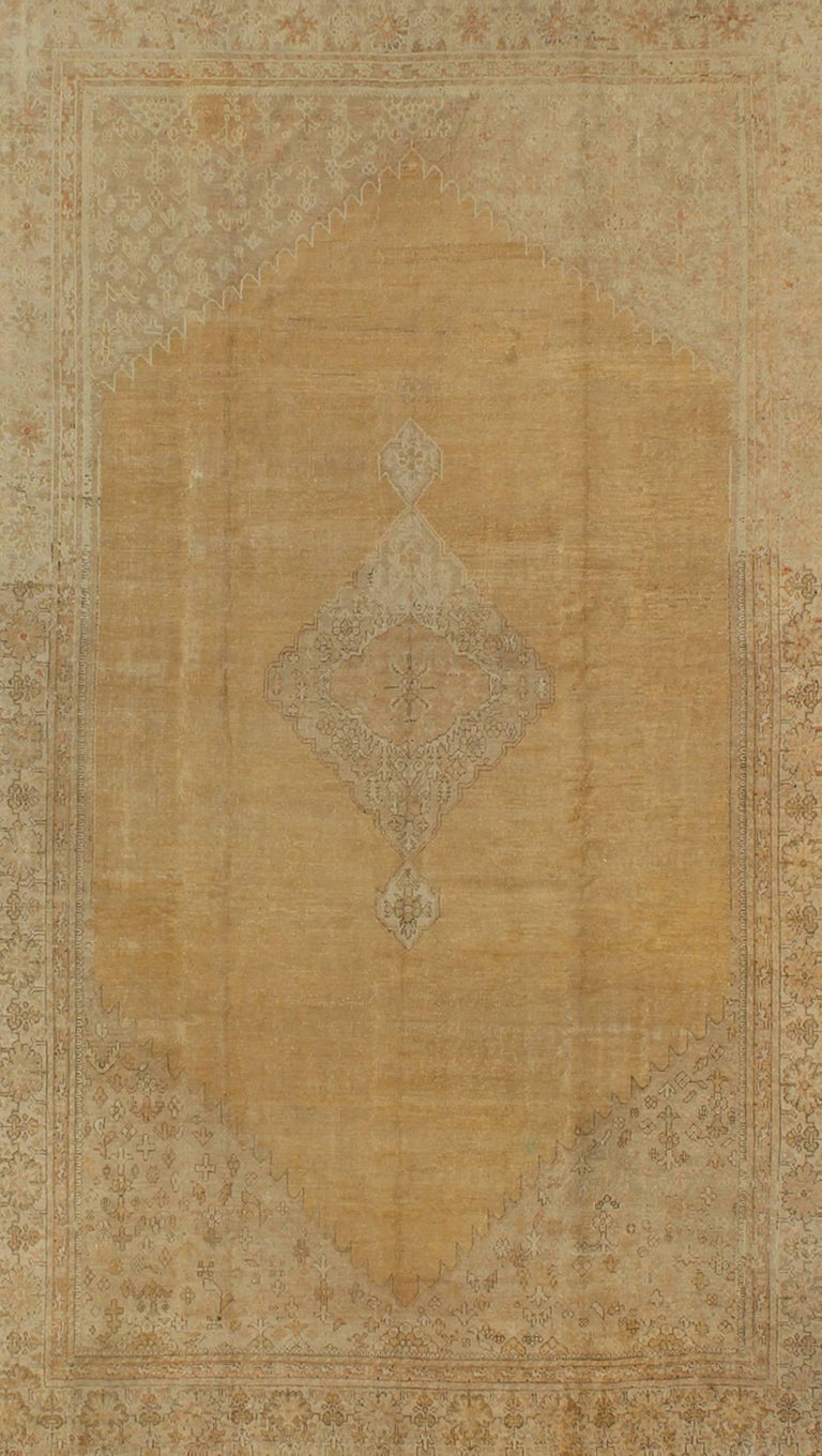 Large Antique Oushak Rug in Yellow, Butter and Warm Tones with a ...