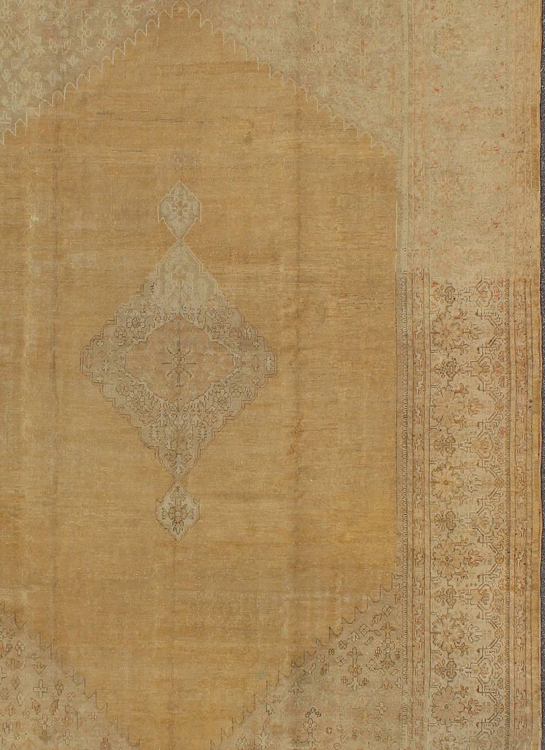 Large Antique Oushak Rug in Yellow, Butter and Warm Tones with a ...