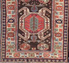 Antique Caucasian Lenkoran Rug with  Geometric Medallions in Brown Background