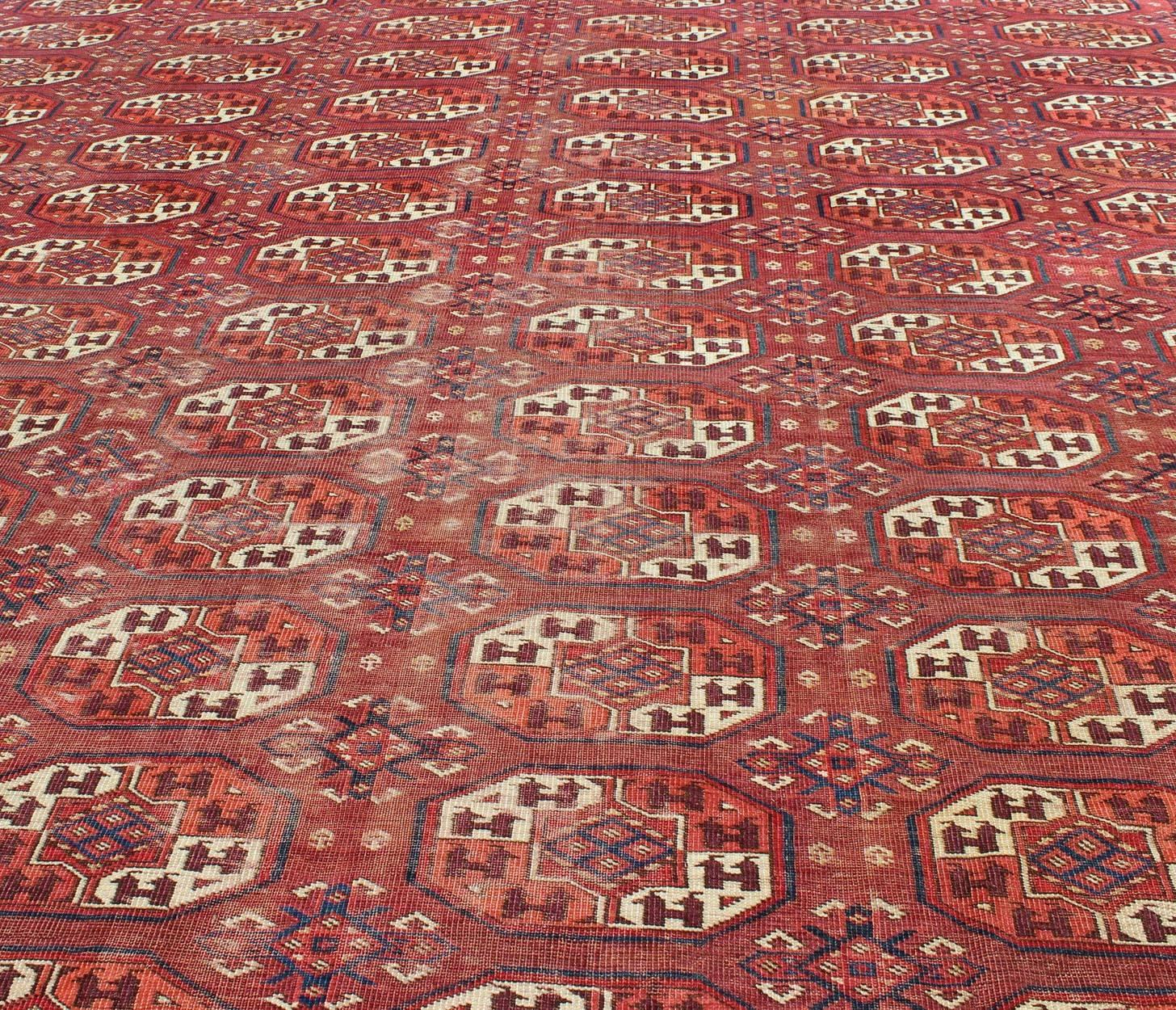 19th Century Extremely Large Antique Tekke Rug with Red Field and Repeating Medallion Design