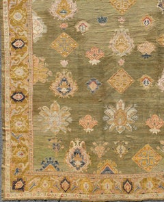 Keivan Woven Arts Collection Antique Oushak Rug On Green Field 15'4 x 21'8