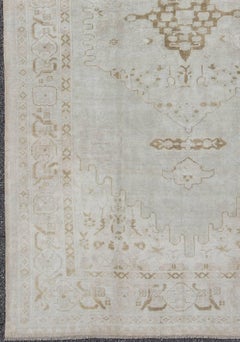 Vintage Turkish Oushak Rug with Large Central Medallion in Neutral Tones