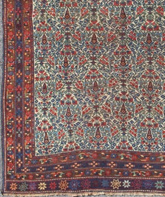 Fine Persian Antique Afshar Rug in Ivory Background & Multi Colors