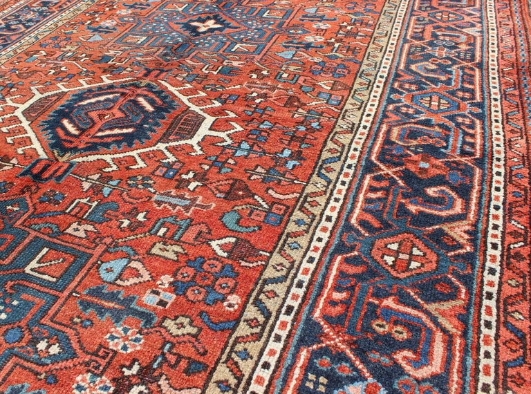 Antique Persian Karajeh Rug with Three Geometric Medallions in Rust and