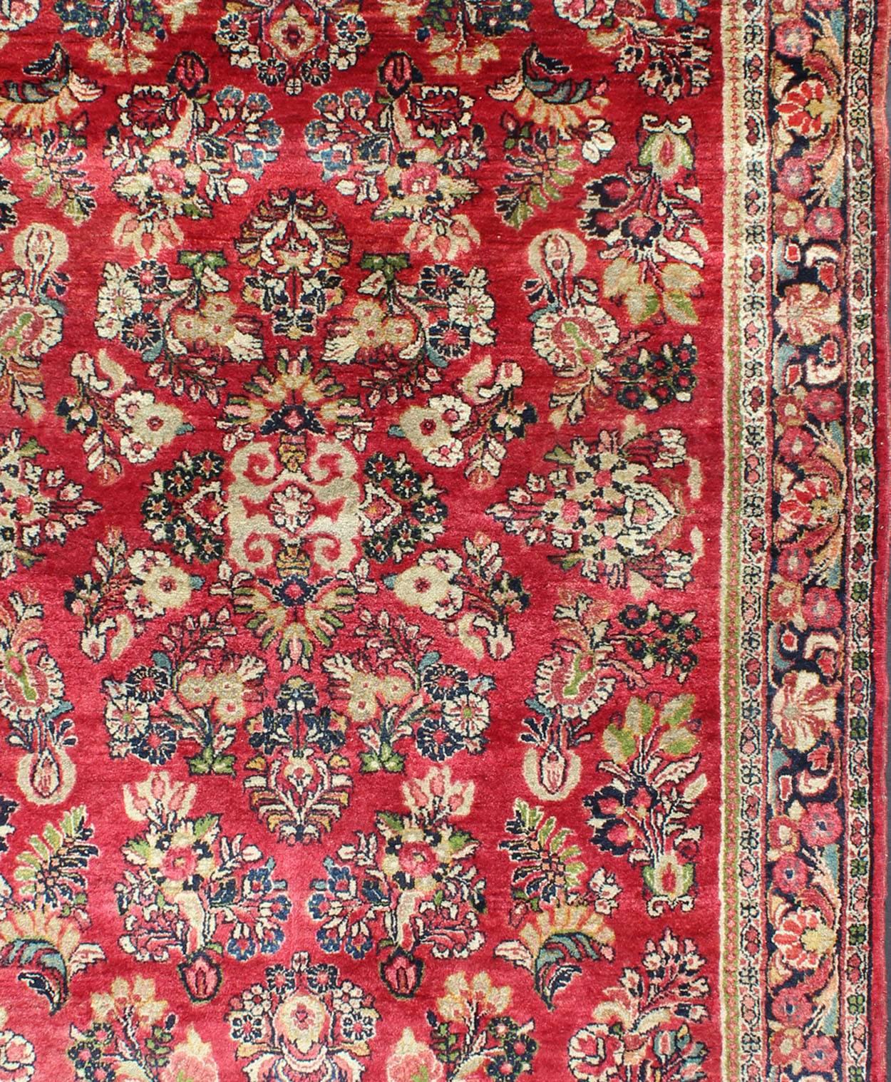 Hand-Knotted Finely Woven Persian Sarouk Small Rug in Excellent condition 