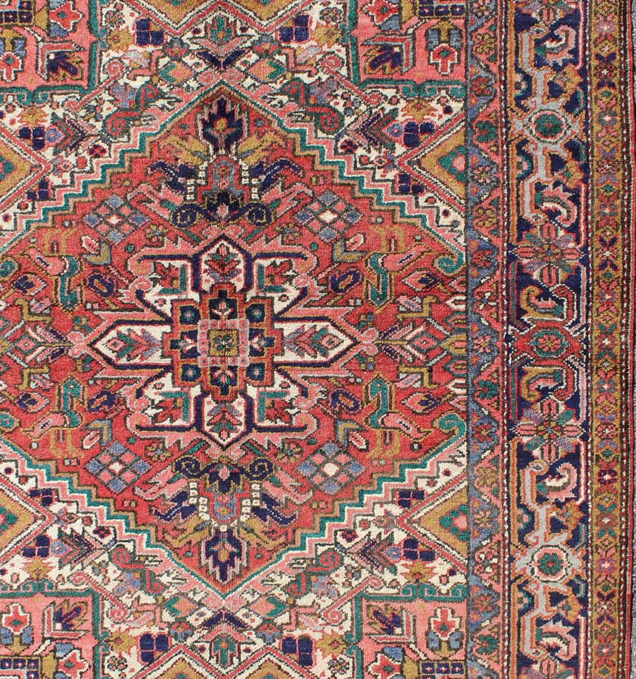 Hand-Knotted Colorful Persian Heriz Rug