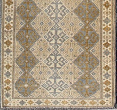 Antique Turkish Oushak Runner with Symmetrical Geometric Design