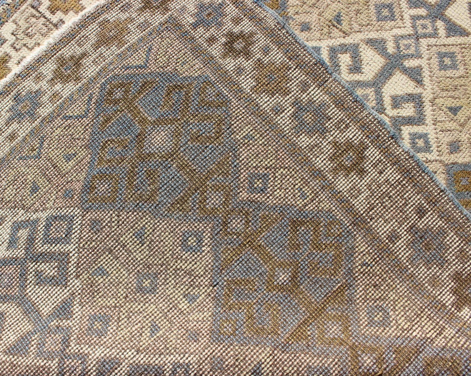 Antique Turkish Oushak Runner with Symmetrical Geometric Design For Sale 1