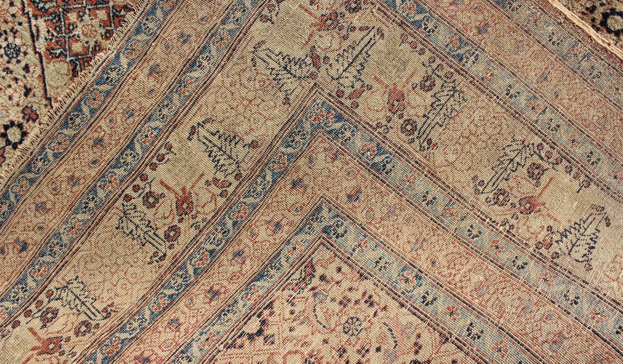 Antique Persian Tabriz Haj Jalili Fine Rug in Earth tones, Red Brown Background For Sale 1