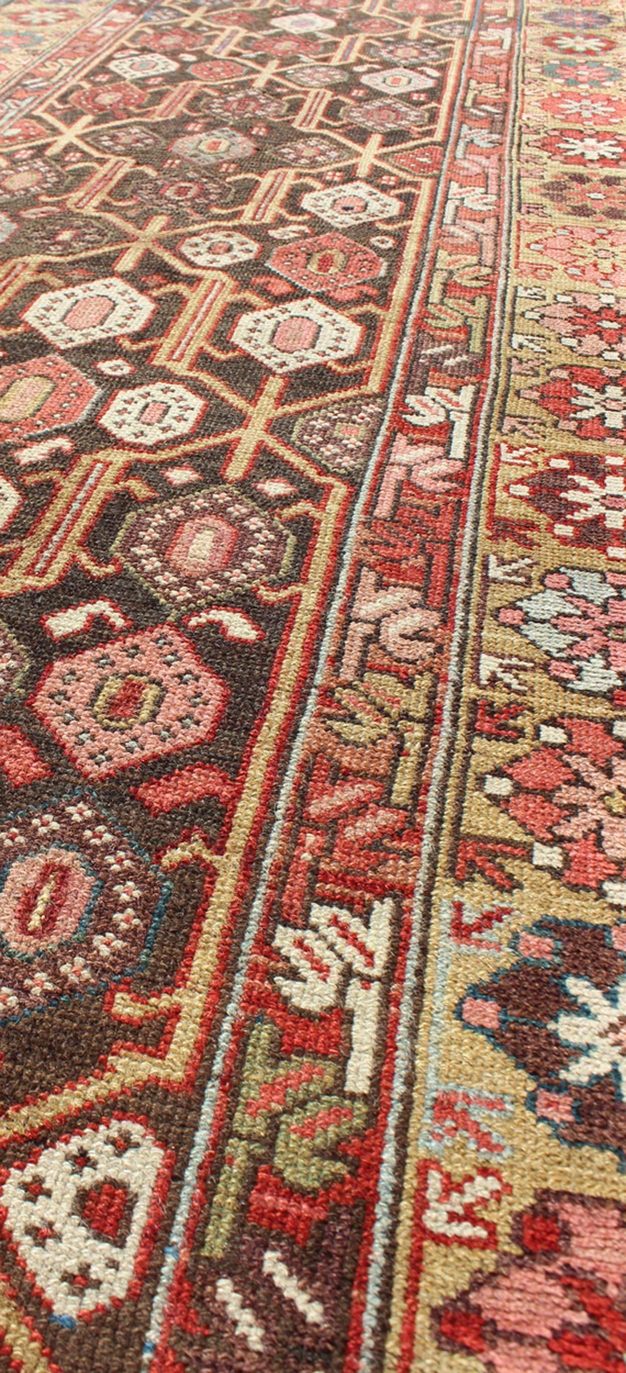 Hand-Knotted Antique Hand Knotted Kurdish Runner with All-Over Geometric Design For Sale