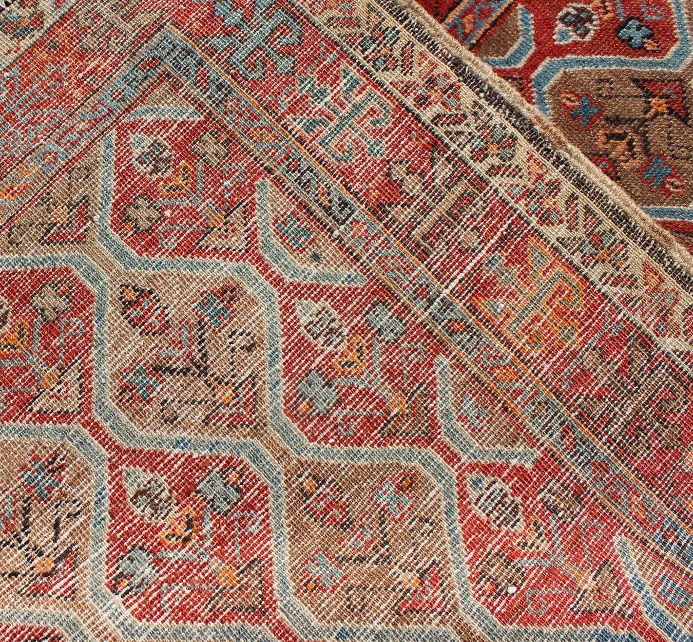 Late 19th Century Antique Serapi Runner with All-Over, Multicolor Geometric Design For Sale