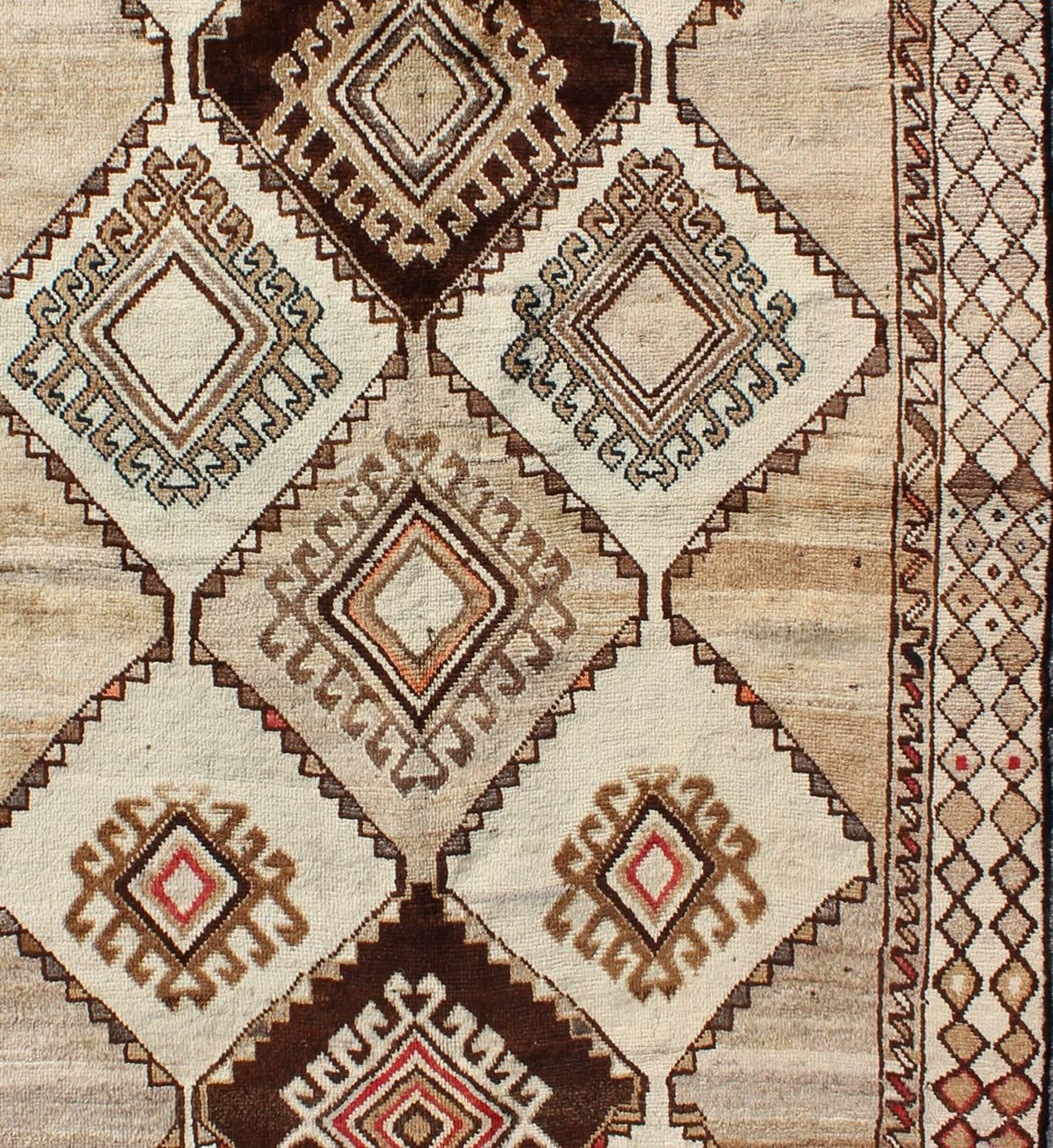 Tribal Vintage Persian Gabbeh With Diamond and Geometric Design in Earth Tones For Sale