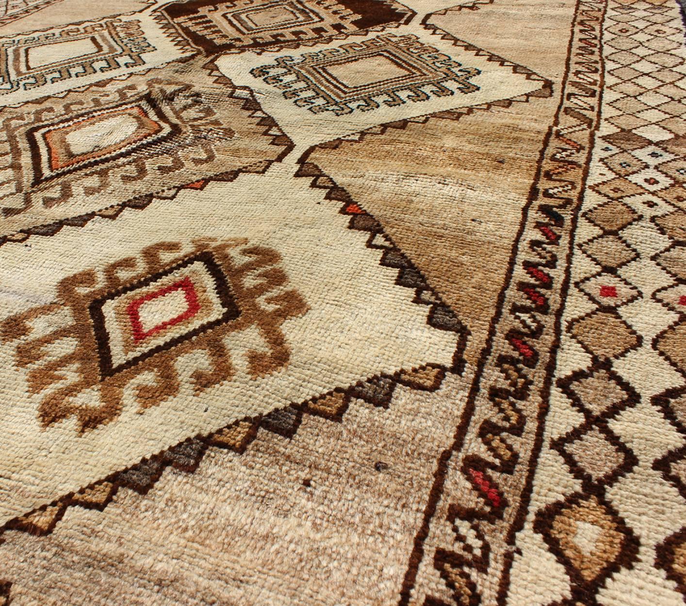 Hand-Knotted Vintage Persian Gabbeh With Diamond and Geometric Design in Earth Tones For Sale