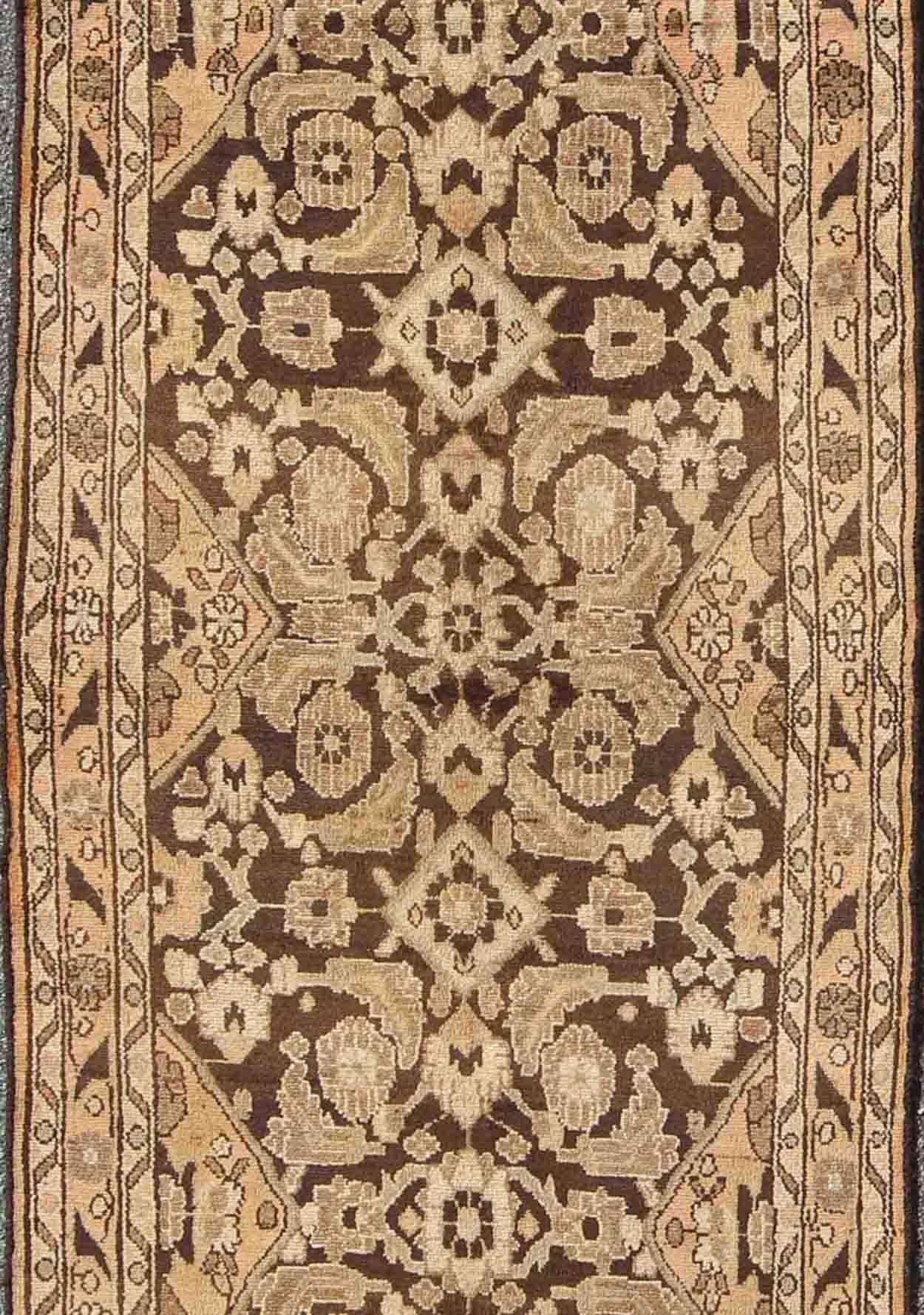 Malayer Vintage Hamedan with Intricate Flowers and Vines in Earth Tones For Sale