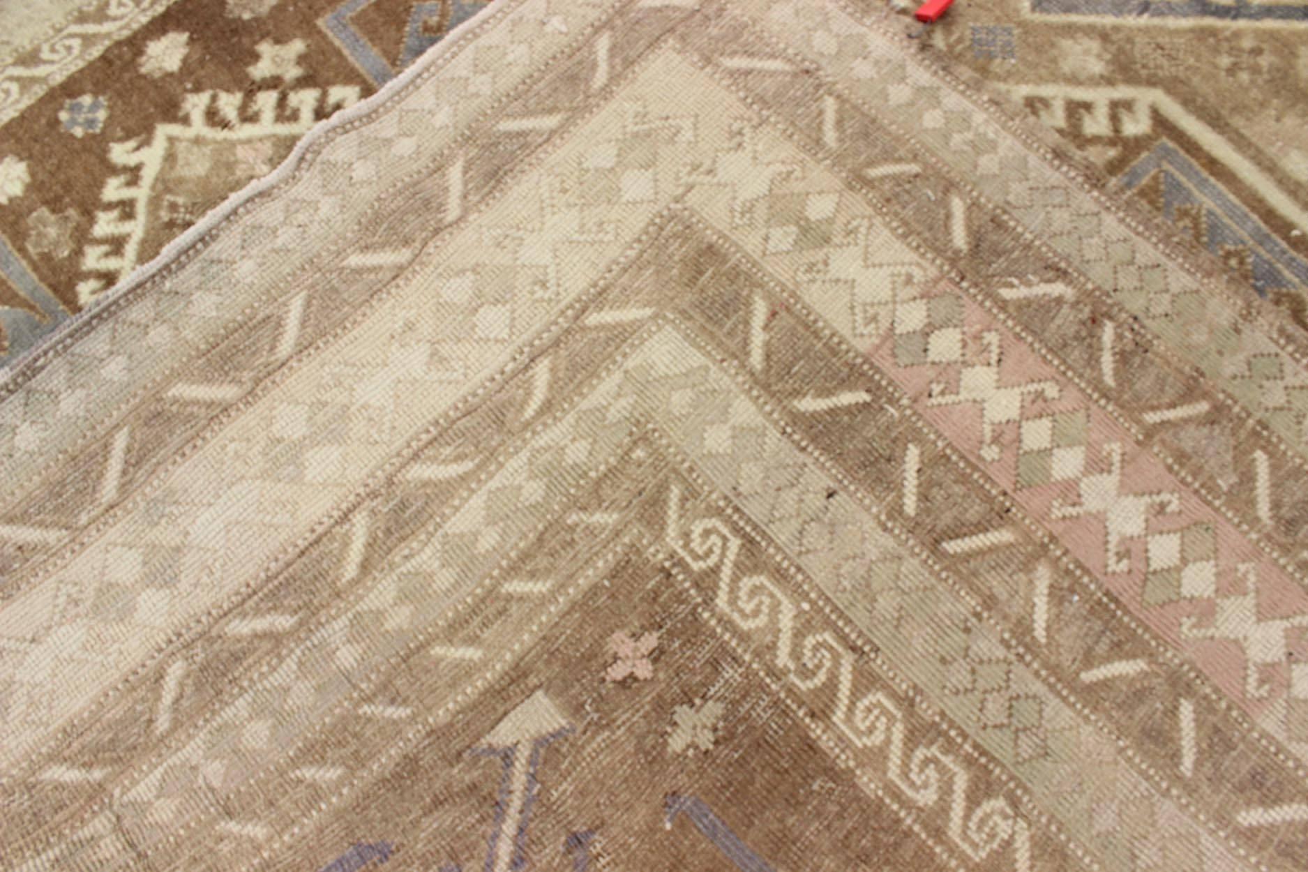 Vintage Turkish Oushak in Light Brown, Camel, Blue/Lavender and Cream For Sale 2