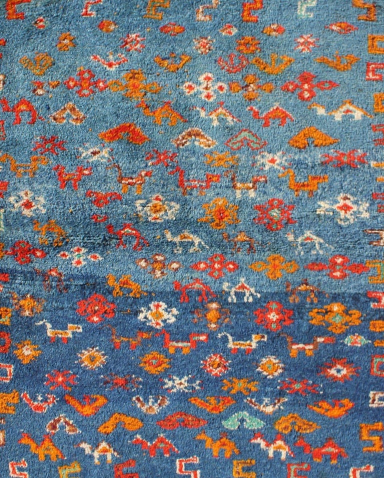 Vintage Moroccan Rug with Beautiful Blue Background at 1stDibs
