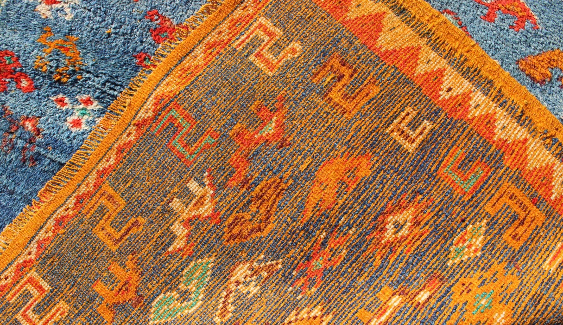 Vintage Moroccan Rug with Beautiful Blue Background In Excellent Condition In Atlanta, GA