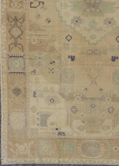 Vintage Turkish Oushak Rug with Faded Taupe, Soft Blue, and Ivory Accents