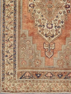 Vintage Turkish Oushak Rug, Hand-Knotted Wool, Blue & Orange, 1930s