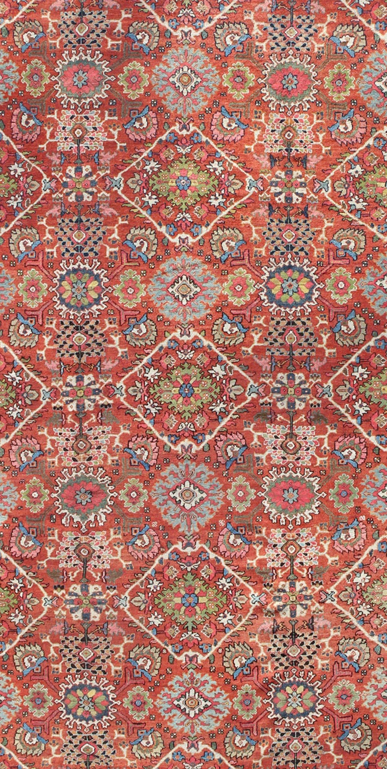 Hand-Knotted Antique Persian Sultanabad-Mahal Rug in Jewel Tones & All-Over Geometric Design For Sale