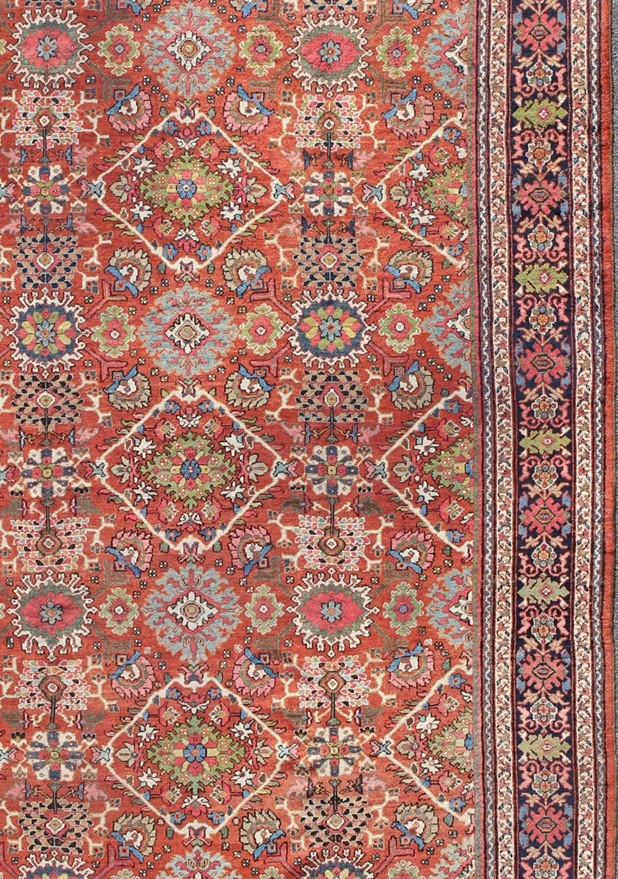 Antique Persian Sultanabad-Mahal Rug in Jewel Tones & All-Over Geometric Design In Good Condition For Sale In Atlanta, GA