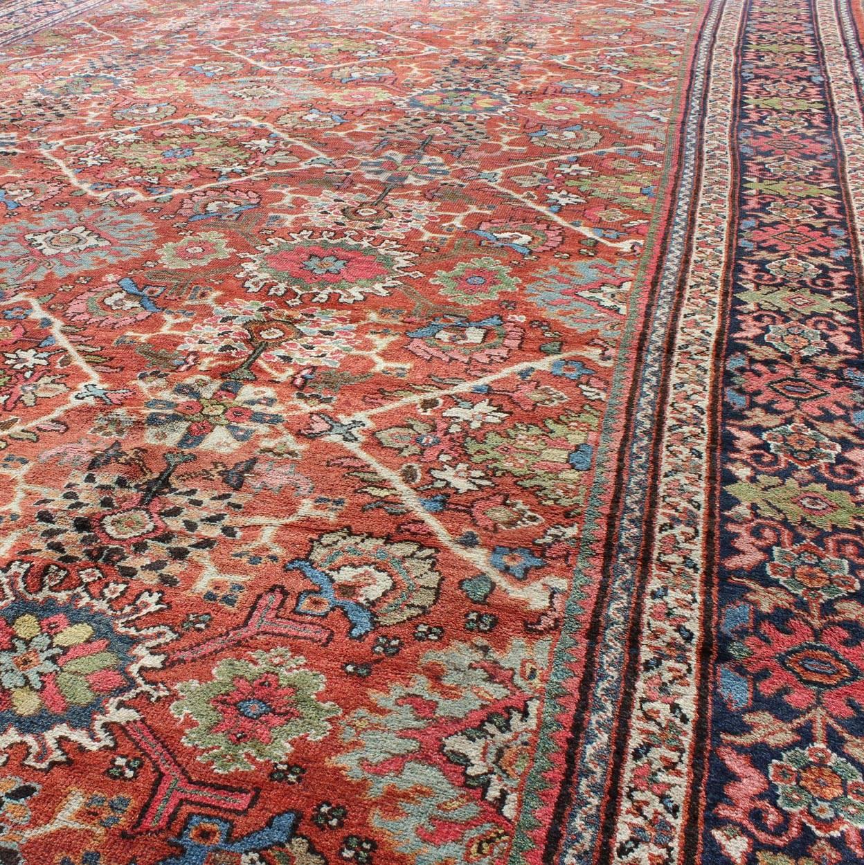 20th Century Antique Persian Sultanabad-Mahal Rug in Jewel Tones & All-Over Geometric Design For Sale