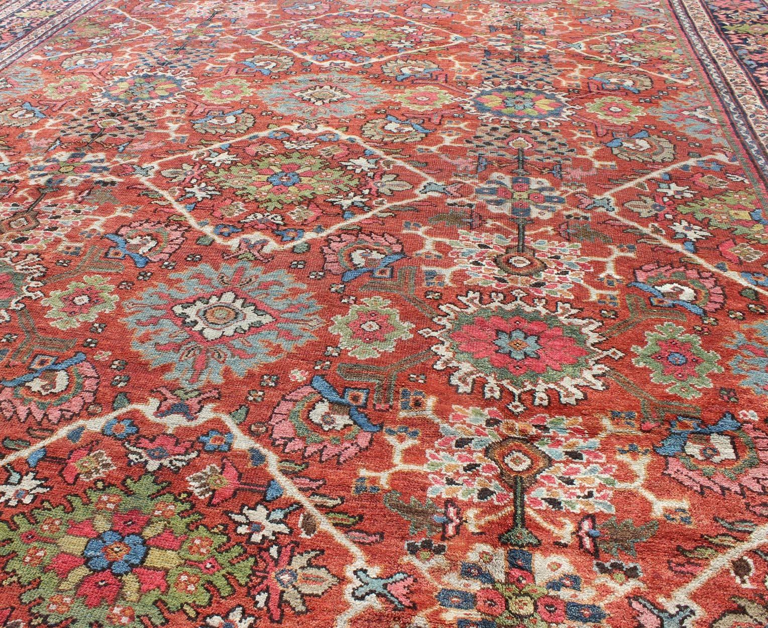 Wool Antique Persian Sultanabad-Mahal Rug in Jewel Tones & All-Over Geometric Design For Sale