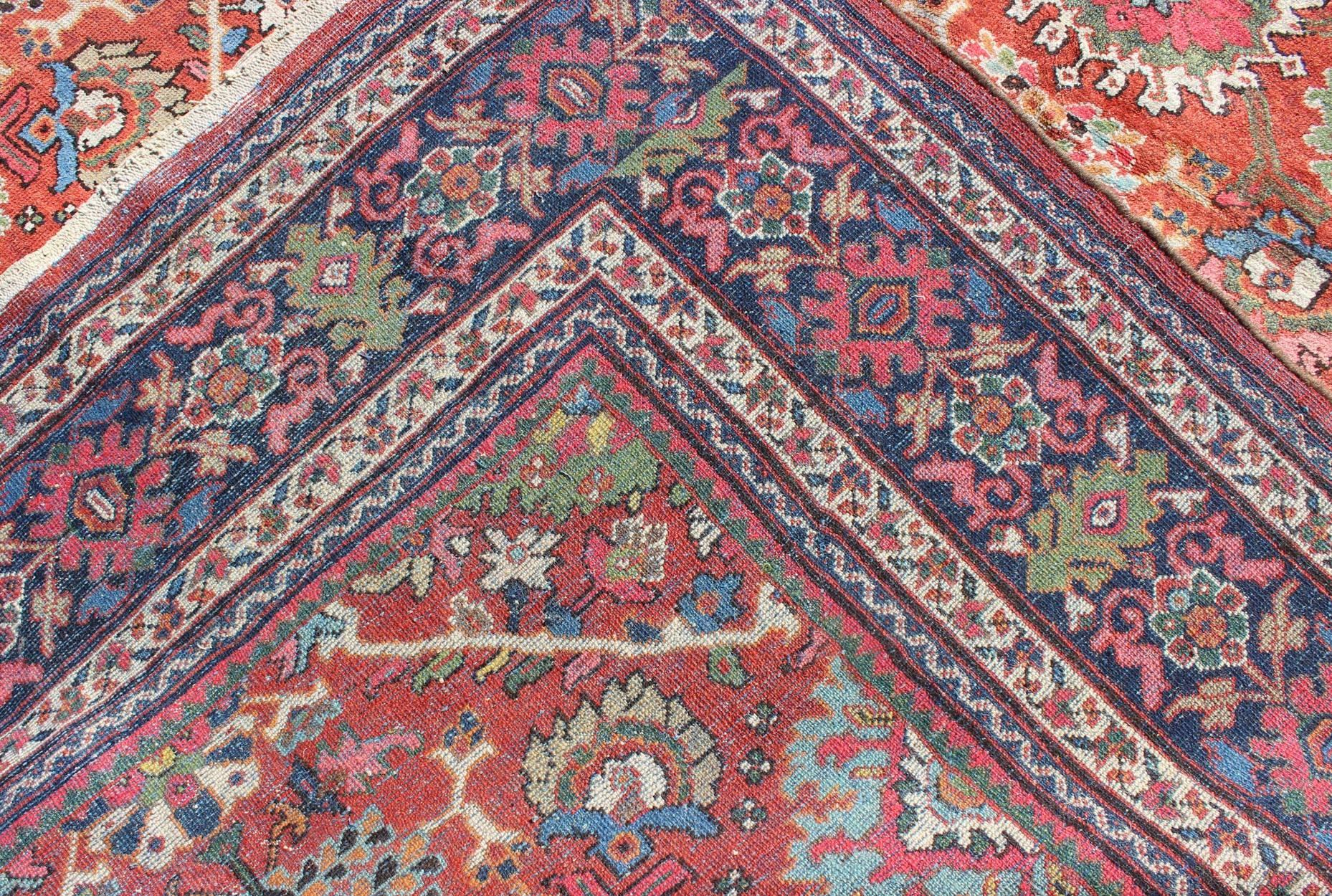 Antique Persian Sultanabad-Mahal Rug in Jewel Tones & All-Over Geometric Design For Sale 1