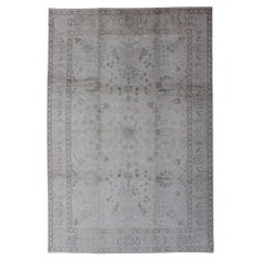 Neutral Vintage Turkish Oushak Rug with Floral Design and Medallions
