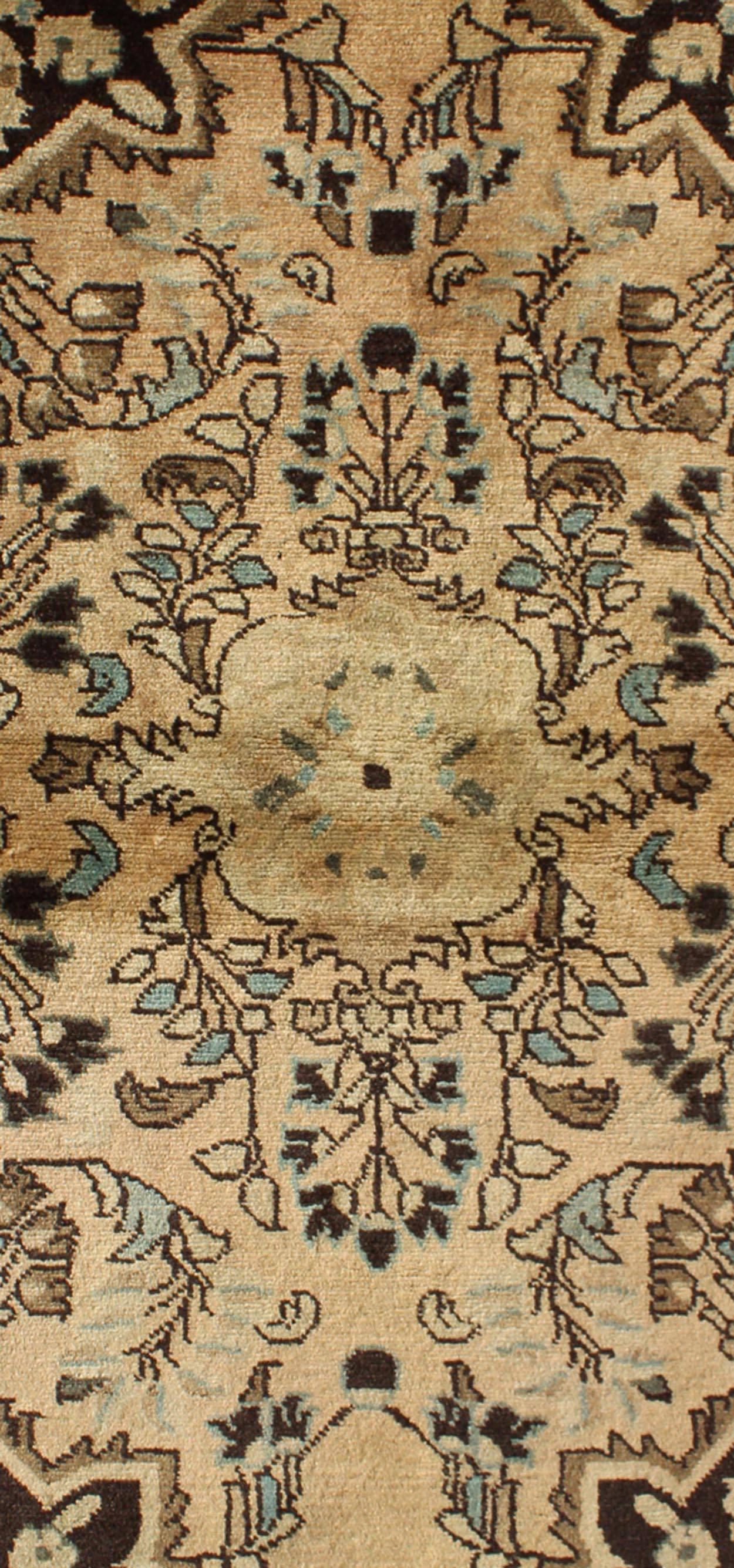 Hand-Knotted Vintage Persian Tabriz Rug with Center Medallion Design in Neutral Color Palette