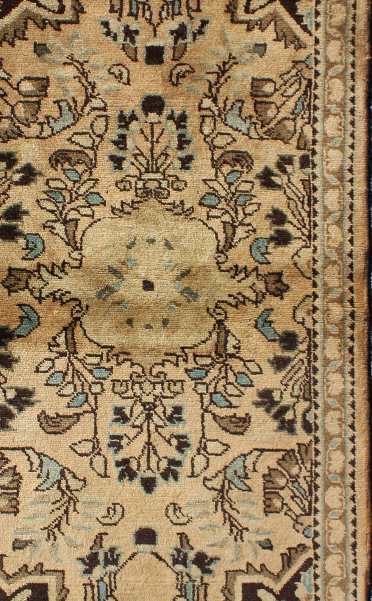 Vintage Persian Tabriz Rug with Center Medallion Design in Neutral Color Palette In Good Condition In Atlanta, GA