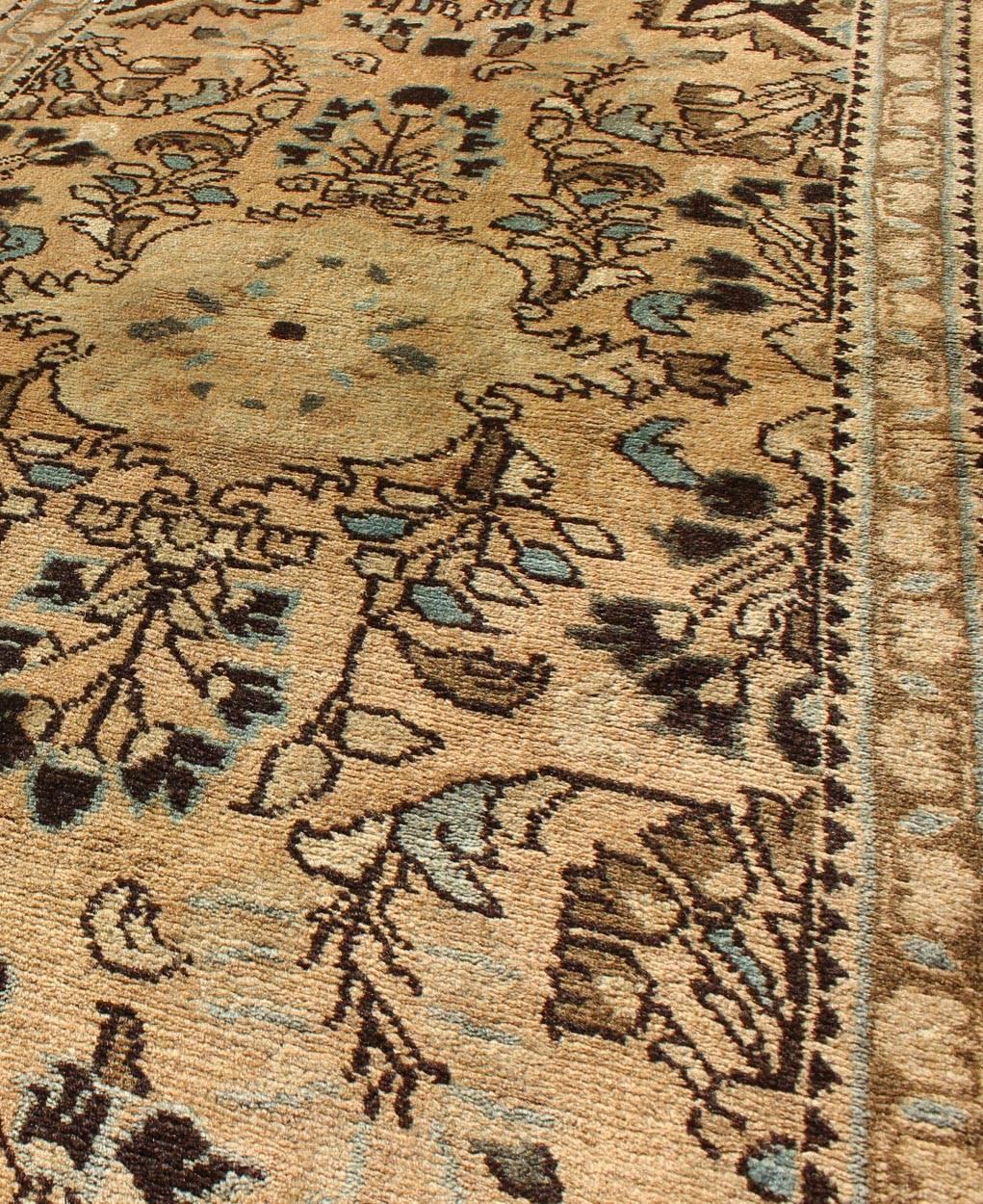 20th Century Vintage Persian Tabriz Rug with Center Medallion Design in Neutral Color Palette
