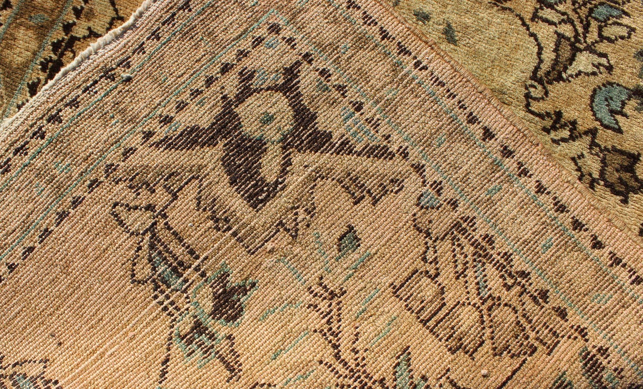 Wool Vintage Persian Tabriz Rug with Center Medallion Design in Neutral Color Palette