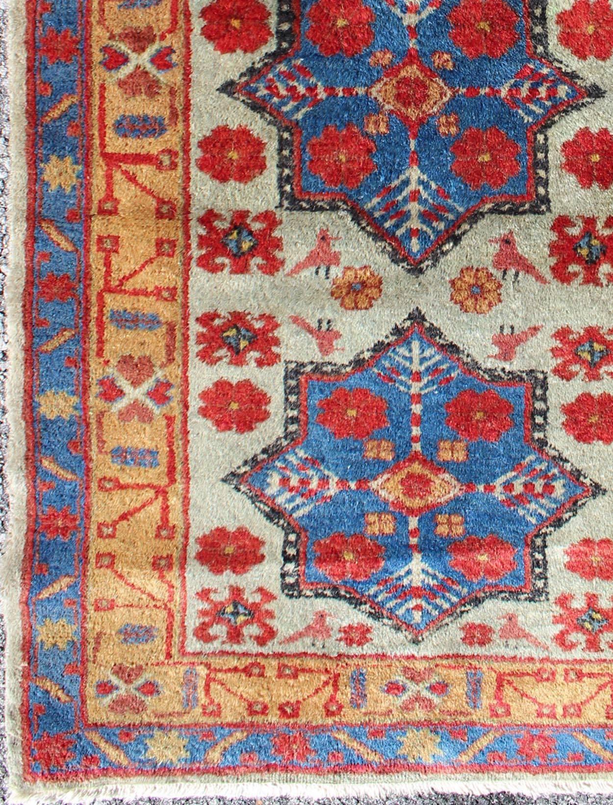 Vintage hand-knotted Turkish rug with fine wool and in excellent condition, Keivan Woven Arts rug tu-mev-3350, country of origin / type: Turkey / Oushak, circa mid-20th century

Measures: 2.4 x 4.5

 This colorful vintage Turkish carpet from the mid
