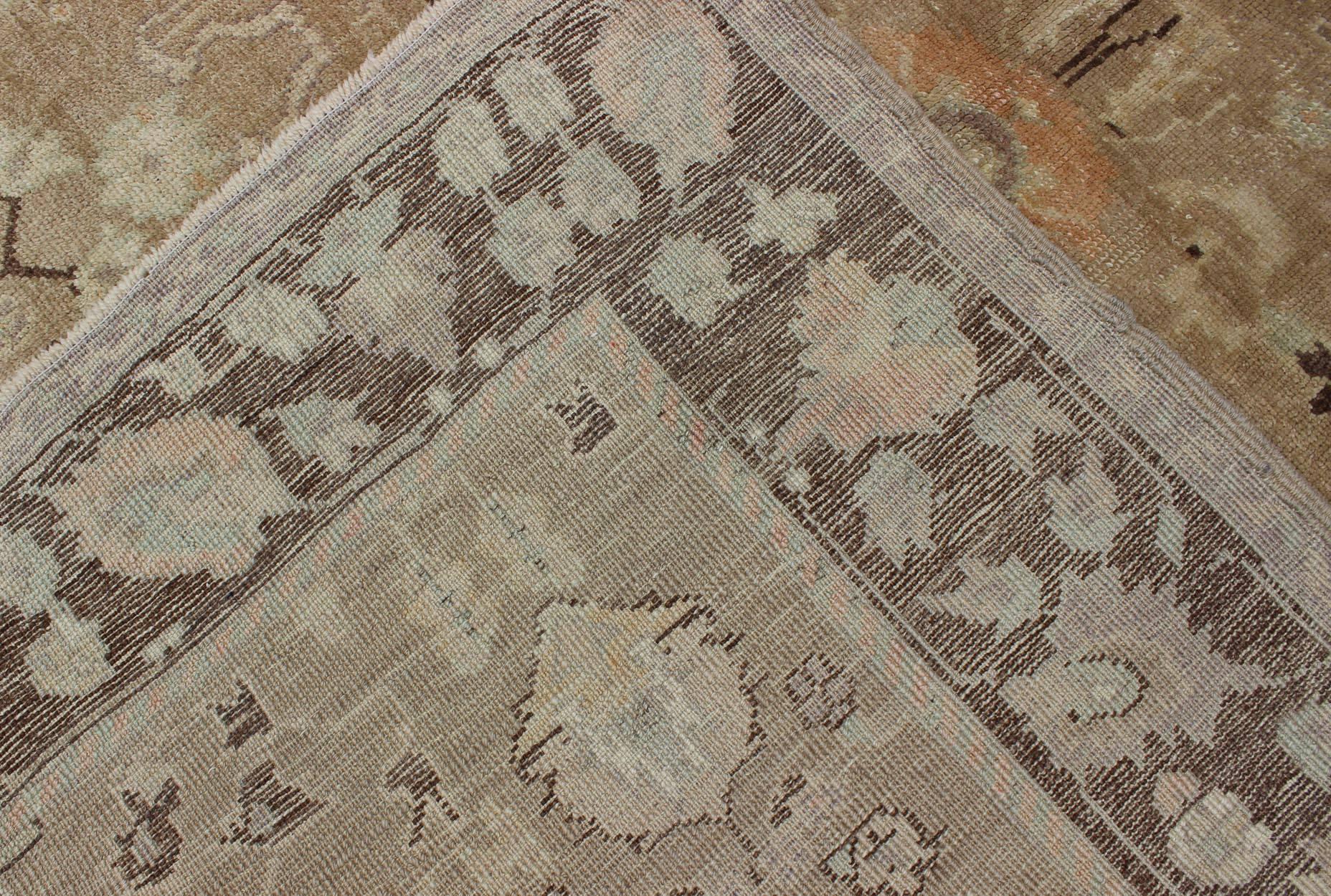 Vintage Turkish Oushak Rug with Floral Design in Chocolate Brown and Taupe 2