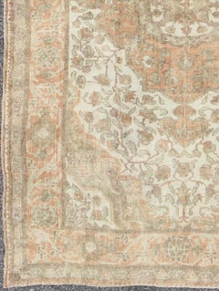 Vintage Turkish Oushak Rug in Peach, Ivory, Light Blue, and Light Green