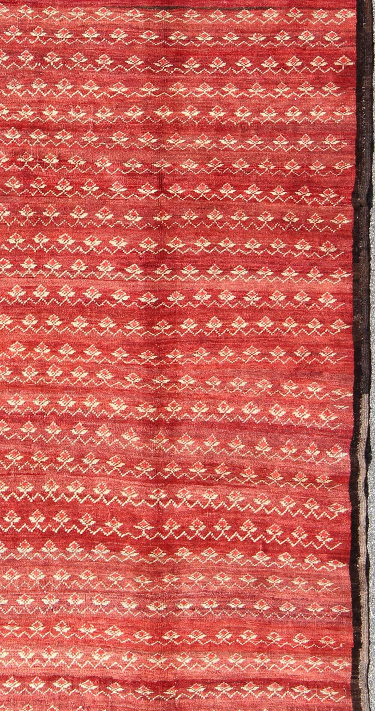 20th Century Vintage Turkish Konya Rug with a Modern Design in Red Background 