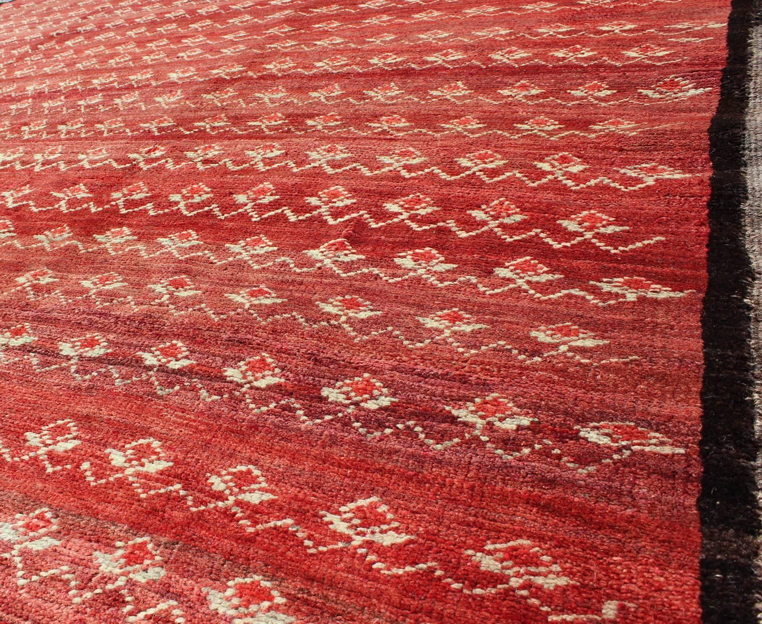 Wool Vintage Turkish Konya Rug with a Modern Design in Red Background 