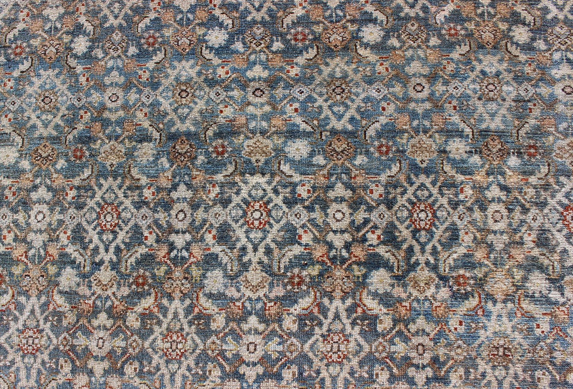 Tapis persan ancien Malayer avec un design exquis en bleu, gris, sarcelle et ivoire en vente 2