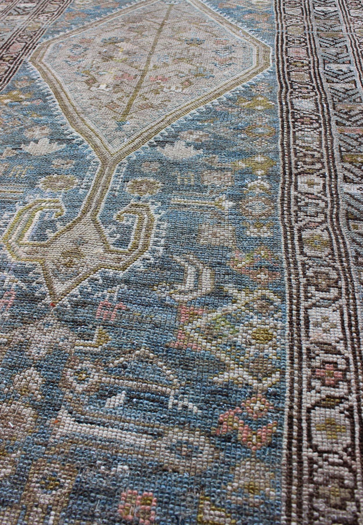 Long Persian Malayer Runner with Free-Flowing Geometric Pattern and Blue Field For Sale 2