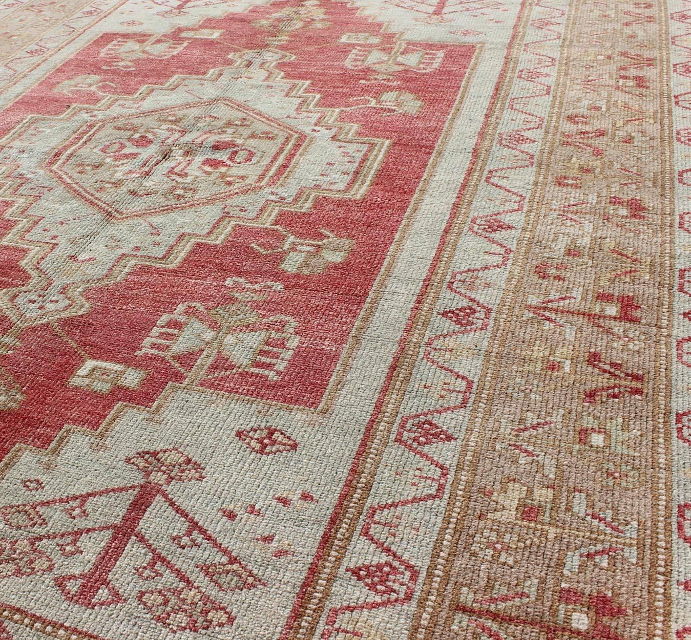Mid-20th Century Turkish Antique 1930's Oushak Rug with Geometric Motifs  For Sale