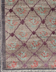 Turkish Tulu Rug with Lavender, Purple, Gray, Mint Green, Orange and Purple