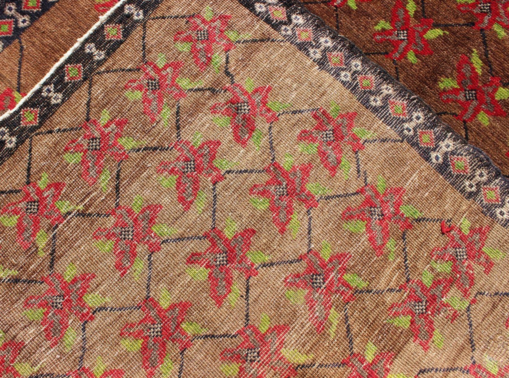 Turkish Oushak Carpet with Poinsettia Design With A Light Brown Background For Sale 1