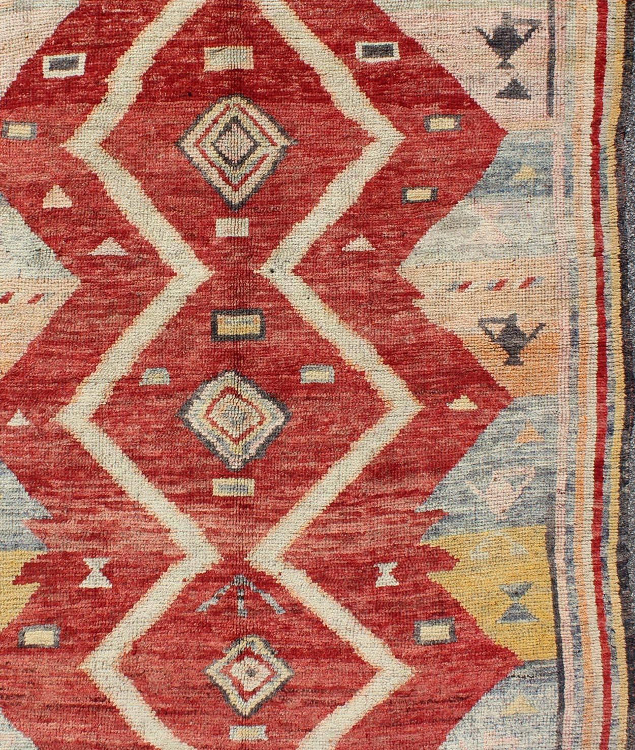 Hand-Knotted Colorful Antique Turkish Tulu Rug with Diamond Shapes Among Geometric Motifs For Sale